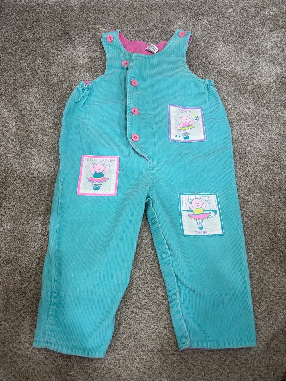 Vintage Baby Girl Toddler Teal Corduroy Overalls Ballet Patches 12 months